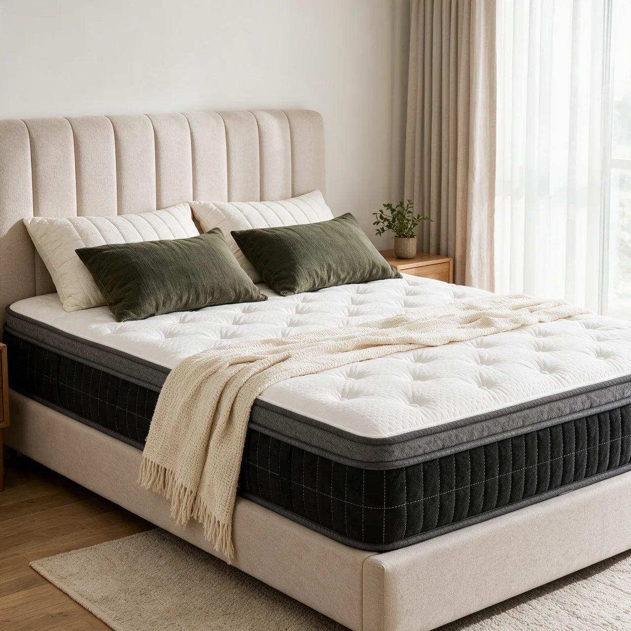 Matelas double roulé hybride semi ferme - 12"
