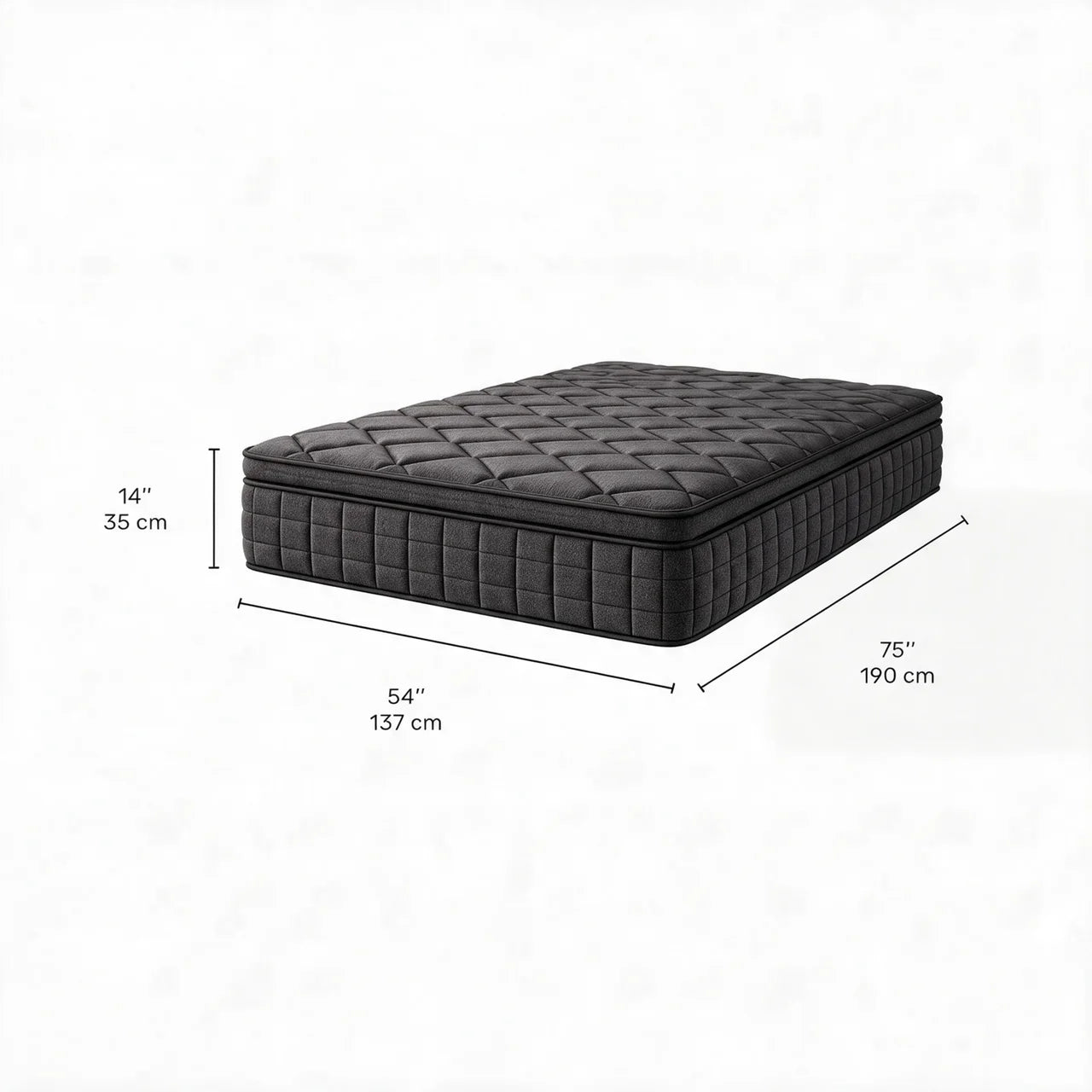 Matelas double noir semi-ferme hybride - 14" - dimensions