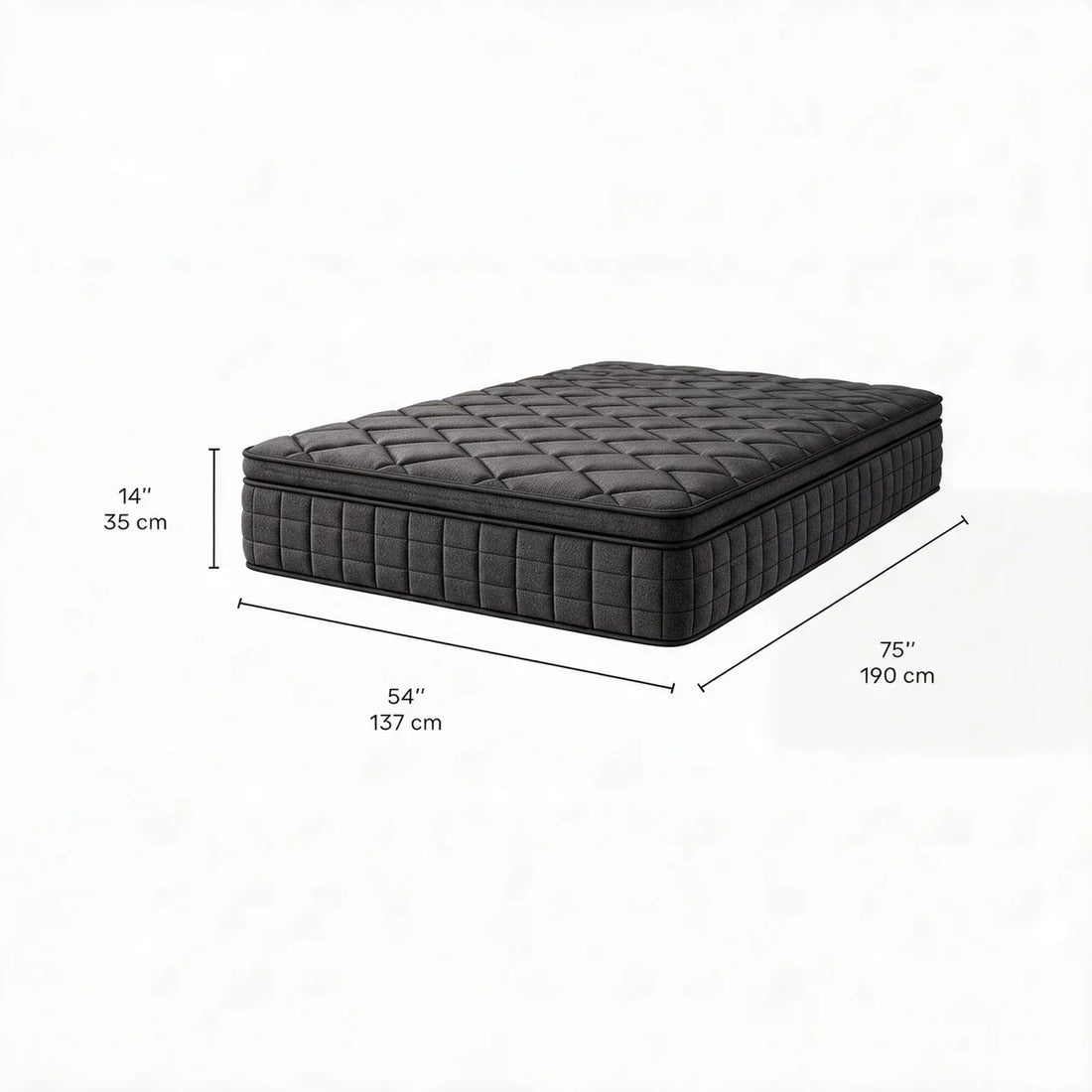 Matelas double noir semi-ferme hybride - 14" - dimensions