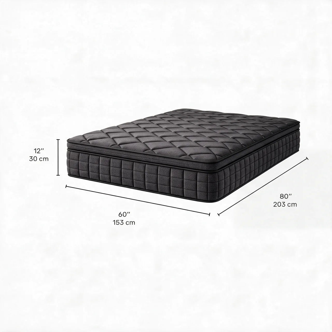 Matelas queen noir semi-ferme hybride - 12"- dimensions 