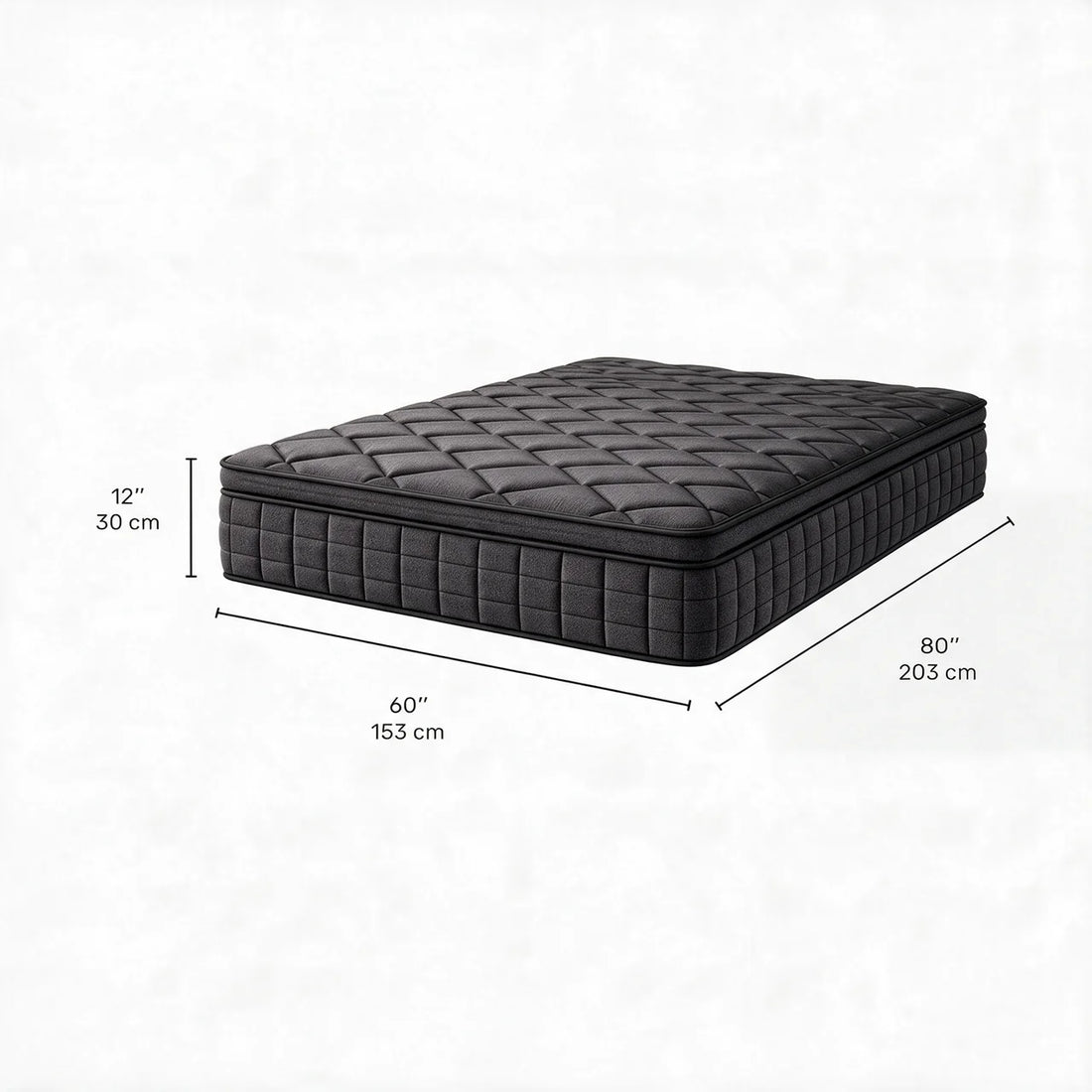 Matelas queen noir semi-ferme hybride - 12"- dimensions 