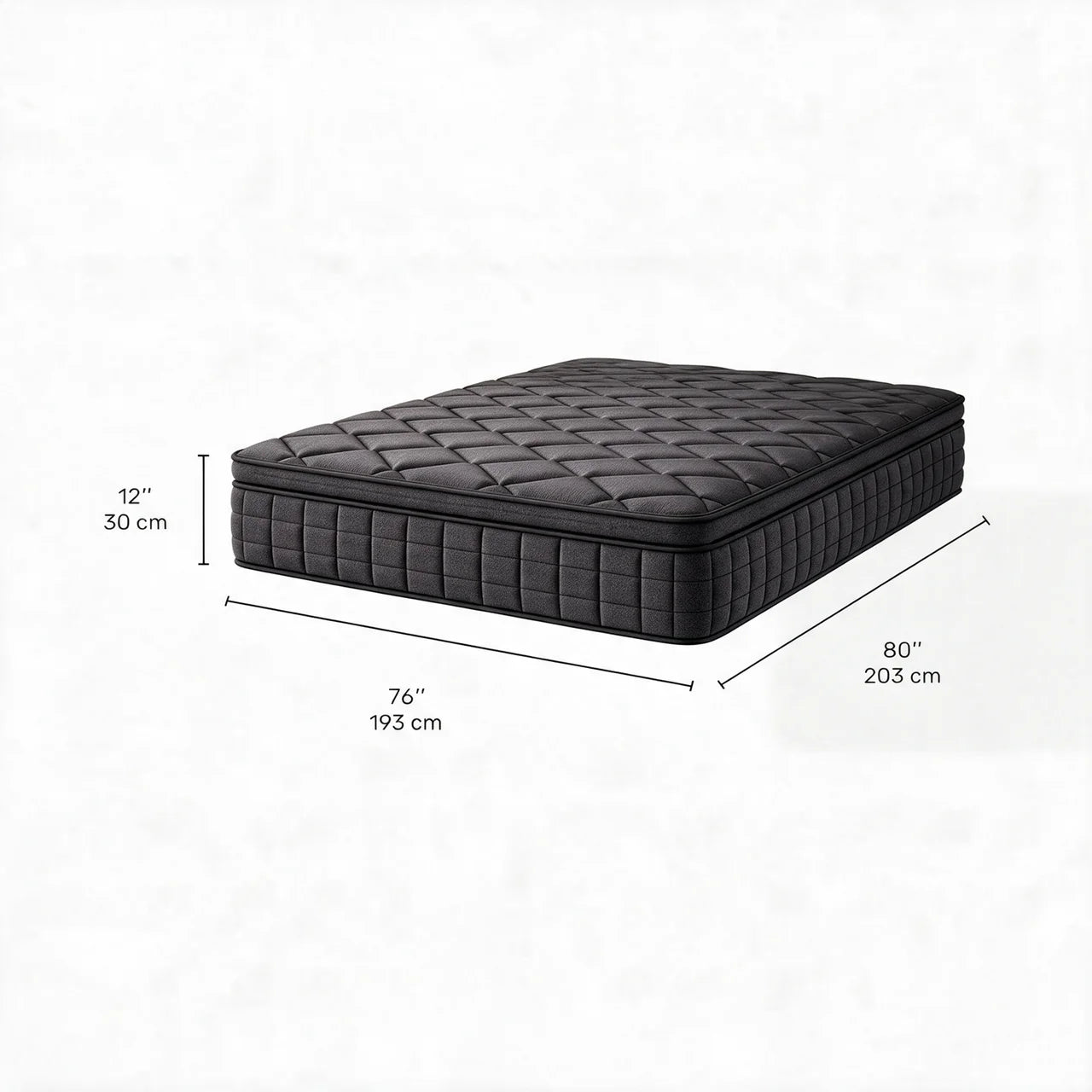 Matelas king noir semi-ferme hybride - 12" - dimensions 
