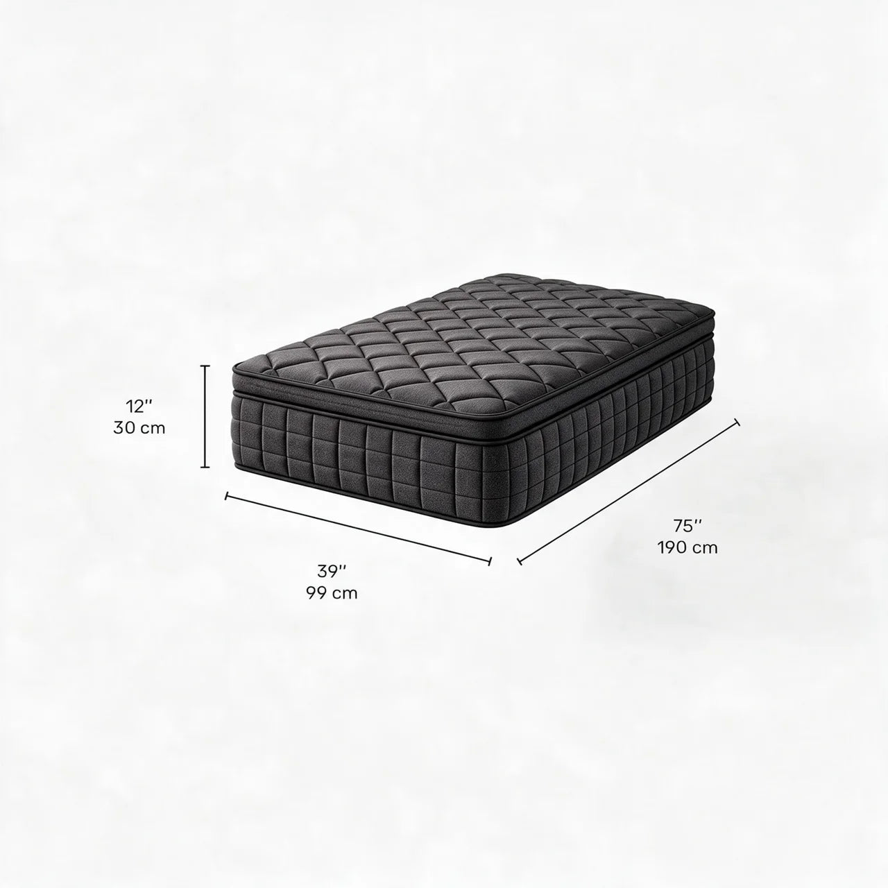 Matelas simple noir semi-ferme hybride - 12"