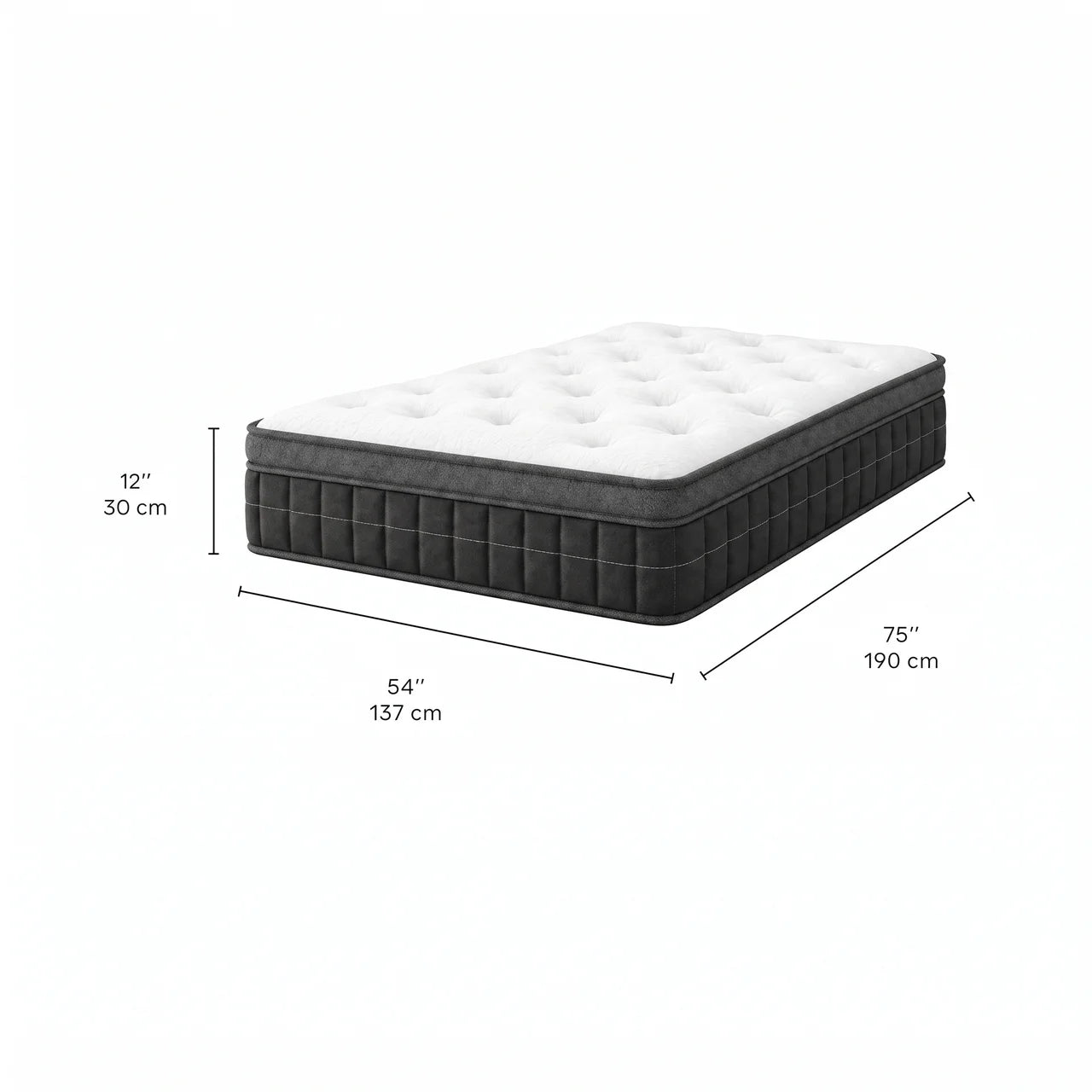 Matelas double roulé hybride semi ferme - 12"