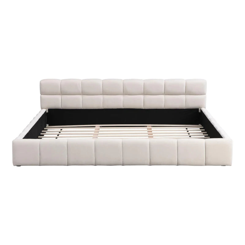 Lit king rembourré en chenille - Beige