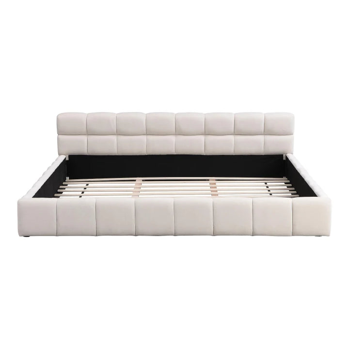 Lit king rembourré en chenille - Beige