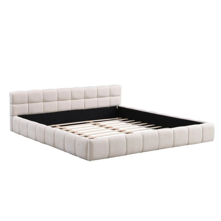 Lit king rembourré en chenille - Beige
