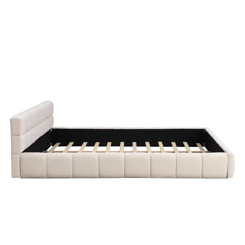 Lit king rembourré en chenille - Beige