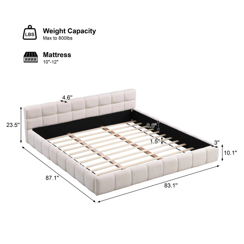 Lit king rembourré en chenille - Beige