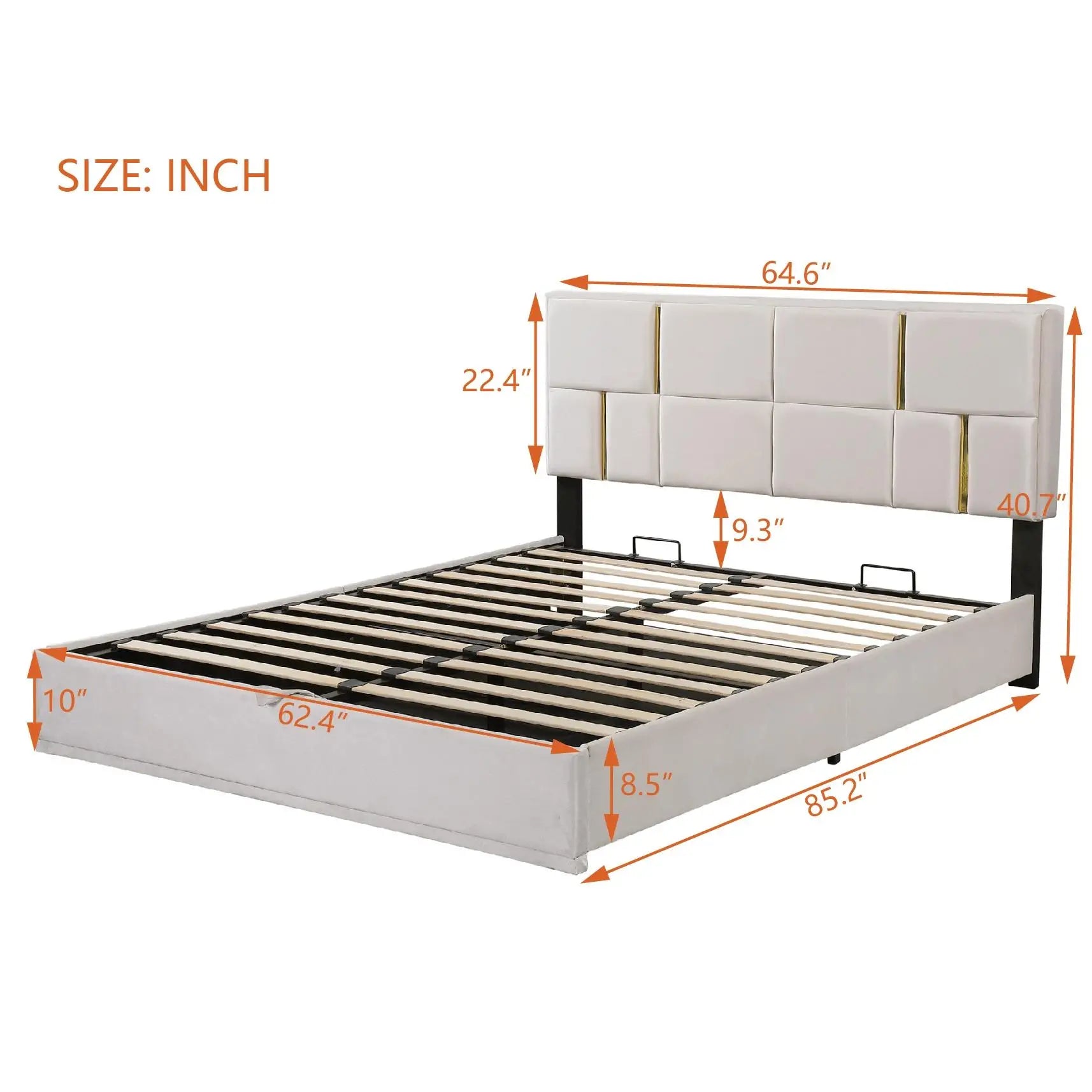 Lit queen rembourré avec rangement - Beige
