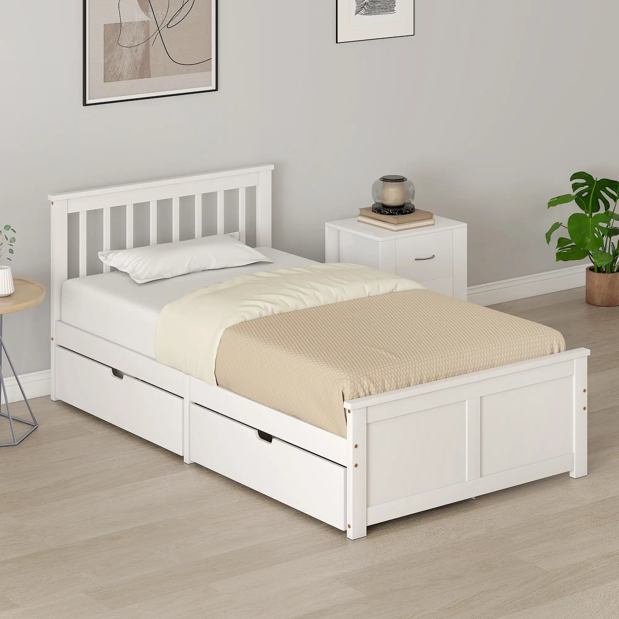 Cadre de lit simple en bois avec tiroirs de rangement